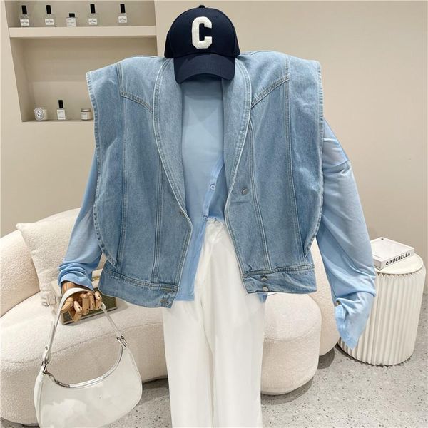 women's vests niche design clothing summer 2021 fashion temperament lapel loose ruffle denim vest, Black;white
women's vests niche design clothing summer 2021 fashion temperament lapel loose ruffle denim vest, Black;white