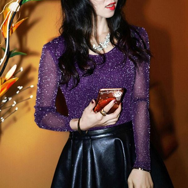 women's blouses & shirts 2021 spring summer see through mesh blouse long sleeve transparent shining elegant shirt fashion women, White
women's blouses & shirts 2021 spring summer see through mesh blouse long sleeve transparent shining elegant shirt fashion women, White