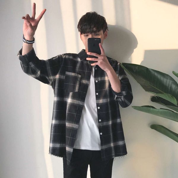 ins plaid casual long sleeve trend slim handsome couple inch shirt men's wear, White;black
ins plaid casual long sleeve trend slim handsome couple inch shirt men's wear, White;black