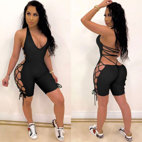 backless bandage halter playsuits women sleeveless deep v neck solid hollow out lace up club fashion bodysuits jumpsuit, Black
backless bandage halter playsuits women sleeveless deep v neck solid hollow out lace up club fashion bodysuits jumpsuit, Black