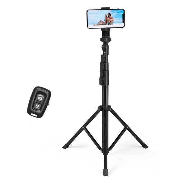 tripods andoer 157cm extendable handheld desktripod stand selfie stick with phone clip for smartphone vlog live stream