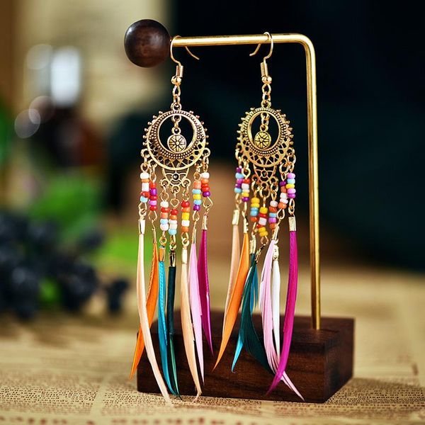 hoop & huggie 2021 fashion vintage hollow out long-style feather earrings colorful rice beads tassel bohemia, Golden;silver 
hoop & huggie 2021 fashion vintage hollow out long-style feather earrings colorful rice beads tassel bohemia, Golden;silver