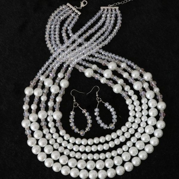 earrings & necklace elegant white shell simulated-pearl round beads glass crystal high grade 5 rows earrrings for women jewelry set b983-20, Silver
earrings & necklace elegant white shell simulated-pearl round beads glass crystal high grade 5 rows earrrings for women jewelry set b983-20, Silver