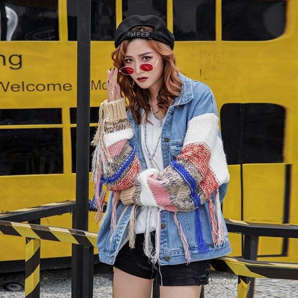 women's jackets jean jacket 2021 women female harajuku style autumn stitching crochet knitted basic coat denim ta1074, Black;brown
women's jackets jean jacket 2021 women female harajuku style autumn stitching crochet knitted basic coat denim ta1074, Black;brown