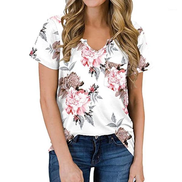 women's t-shirt 2021 summer fashion t shirts floral print v neck short sleeve loose pocket casual tees cotton beach, White
women's t-shirt 2021 summer fashion t shirts floral print v neck short sleeve loose pocket casual tees cotton beach, White