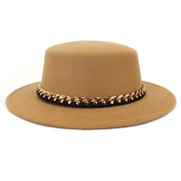 wide brim hats winter autumn women wool felt boater hat flat fedoras ladies with chain band feltro bowler gambler, Blue;gray
wide brim hats winter autumn women wool felt boater hat flat fedoras ladies with chain band feltro bowler gambler, Blue;gray