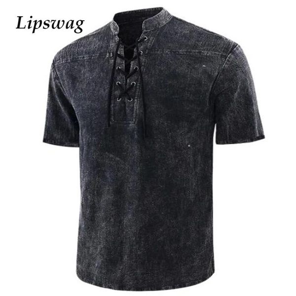men's casual shirts solid 2021 summer short sleeve drawstring stand collar pullover shirt for men fashion loose streetwear, White;black
men's casual shirts solid 2021 summer short sleeve drawstring stand collar pullover shirt for men fashion loose streetwear, White;black