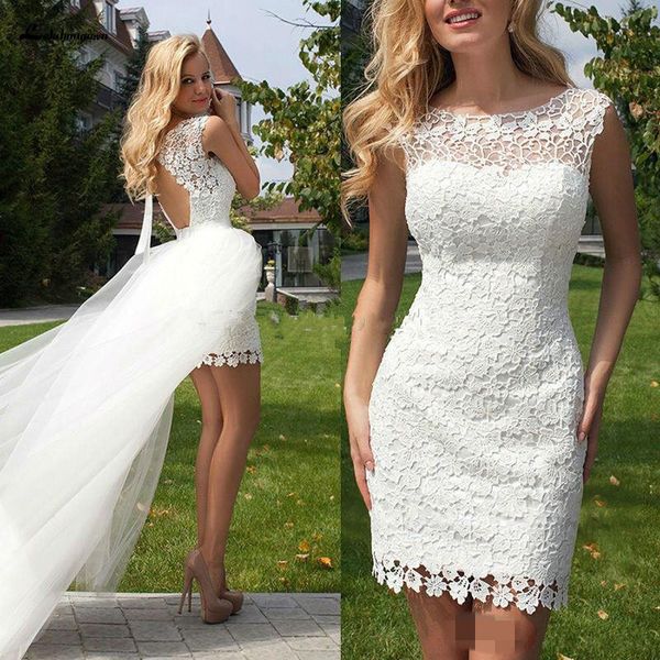2021 simple full lace with detachable train new scoop backless short wedding es bridal gowns 6aw0, White
2021 simple full lace with detachable train new scoop backless short wedding es bridal gowns 6aw0, White