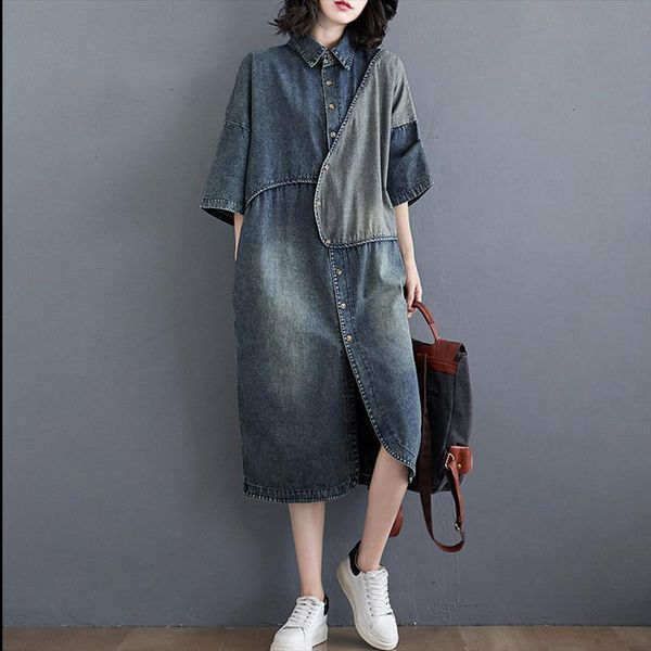 extra large size denim spring womens dresses summer loose stitching fashion vintage jeans mid length shirt jacket y1244, Black;gray
extra large size denim spring womens dresses summer loose stitching fashion vintage jeans mid length shirt jacket y1244, Black;gray