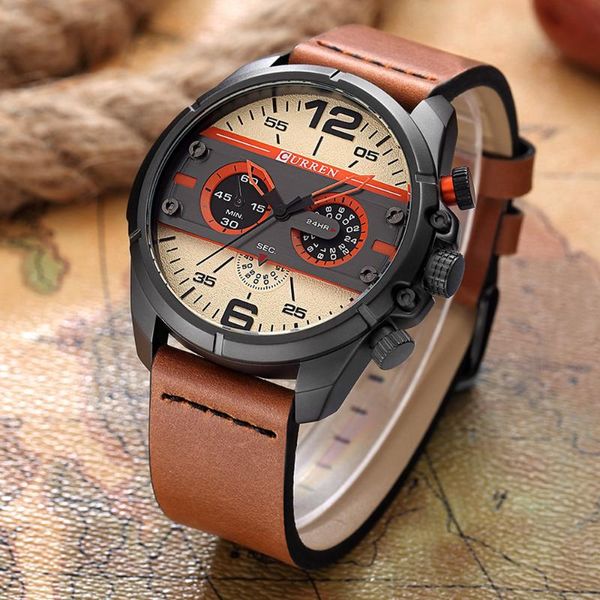 wristwatches curren leather men watches business quartz sport watch man waterproof relogio masculino relojes hombre, Slivery;brown