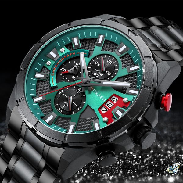 curren new fashion wristwatches for men casual luminous black watch green face with stainless steel band chonograph clock
curren new fashion wristwatches for men casual luminous black watch green face with stainless steel band chonograph clock