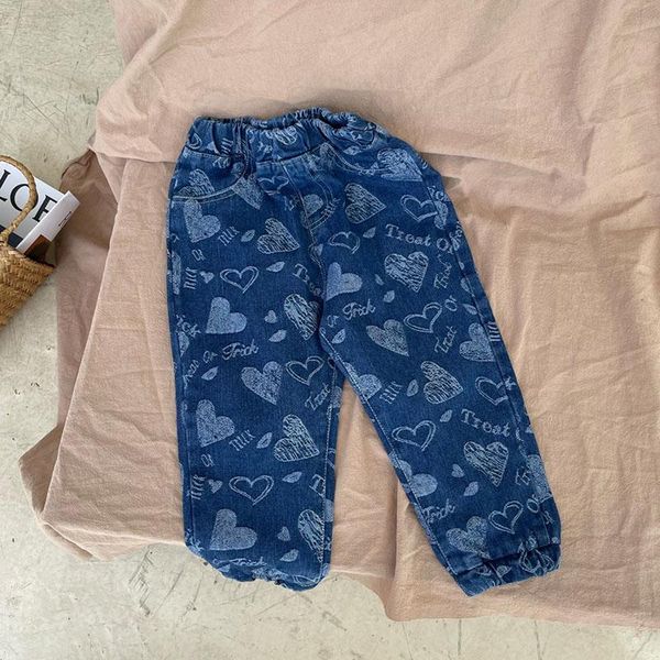 jeans girls' autumn korean jacquard love casual pants cool beautiful baby girl wear 6-39, Blue
jeans girls' autumn korean jacquard love casual pants cool beautiful baby girl wear 6-39, Blue