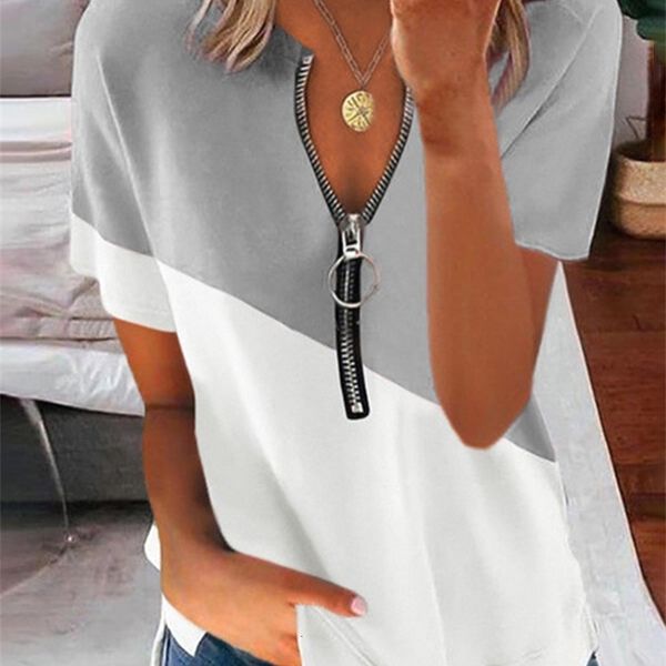 women's knits & tees fashion o-neck short sleeve zipper women and blouses 2021 summer casual color contrast plus size 5xl shi, White
women's knits & tees fashion o-neck short sleeve zipper women and blouses 2021 summer casual color contrast plus size 5xl shi, White