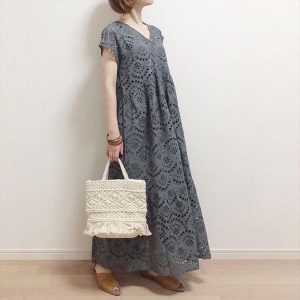 short sleeve summer temperament womens dresses self cultivation japanese waist hollow a line long dress, Black;gray
short sleeve summer temperament womens dresses self cultivation japanese waist hollow a line long dress, Black;gray