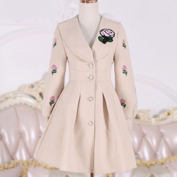 autumn winter women coat beige embroidered long-sleeved woolen female slim women's wool & blends, Black
autumn winter women coat beige embroidered long-sleeved woolen female slim women's wool & blends, Black