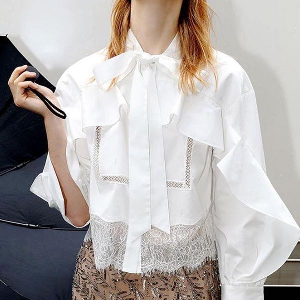 bow tie collar women shirt lace stitching hollow out ruffles blouse long sleeve female sweet shirt and 2021 new, White
bow tie collar women shirt lace stitching hollow out ruffles blouse long sleeve female sweet shirt and 2021 new, White