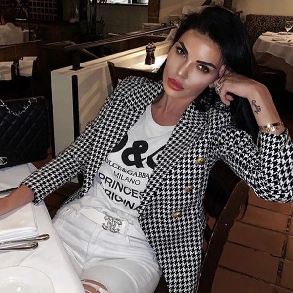 new 2021 office ladies autumn winter women's blazers plaid double breasted pockets formal jackets checkered outerwear femme, White;black
new 2021 office ladies autumn winter women's blazers plaid double breasted pockets formal jackets checkered outerwear femme, White;black