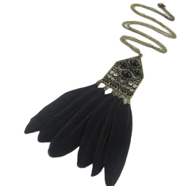 pendant necklaces vintage style bronze long chain black/white feather tassel necklace hollow gem flower women, Silver
pendant necklaces vintage style bronze long chain black/white feather tassel necklace hollow gem flower women, Silver