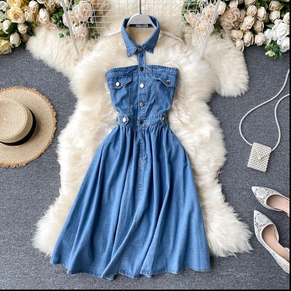 women denim jeans halter dress vestidos strapless backless woman slim chic jean dresses drop shipping, Black;gray
women denim jeans halter dress vestidos strapless backless woman slim chic jean dresses drop shipping, Black;gray