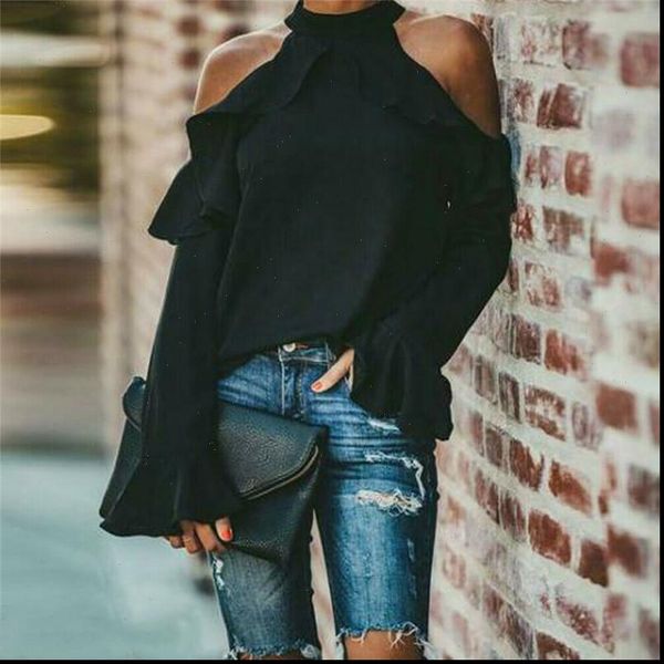 uk solid color off shoulder halter trumpet sleeve women high neck shoulder long sleeves shirts ladies blouse, White
uk solid color off shoulder halter trumpet sleeve women high neck shoulder long sleeves shirts ladies blouse, White