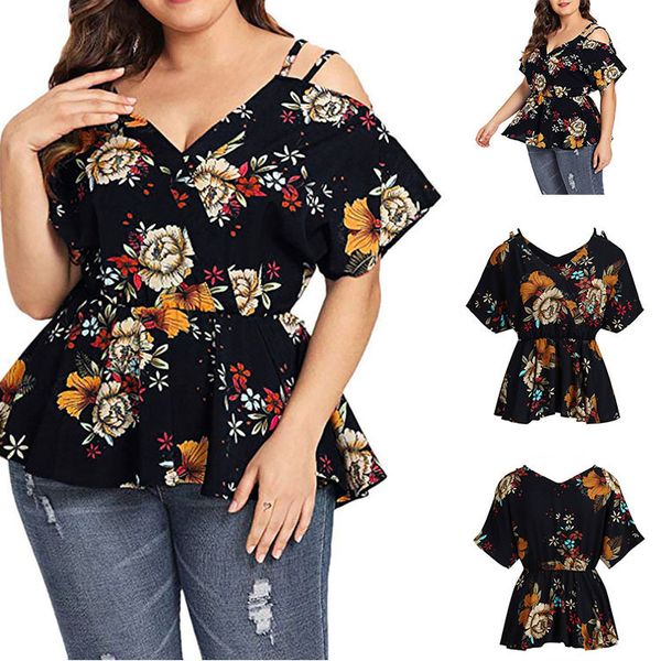 2021 new large women's v-neck trumpet sleeve print off shoulder t-shirt top, White
2021 new large women's v-neck trumpet sleeve print off shoulder t-shirt top, White