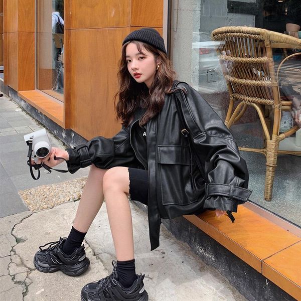 women's jackets women casual vintage leather jacket female loose stand-up collar short zipper coat woman autumn and spring 2021, Black;brown
women's jackets women casual vintage leather jacket female loose stand-up collar short zipper coat woman autumn and spring 2021, Black;brown