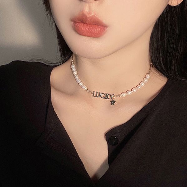 fashion design five pointed star english letter pearl necklace net red style personality clavicle chain, Silver
fashion design five pointed star english letter pearl necklace net red style personality clavicle chain, Silver