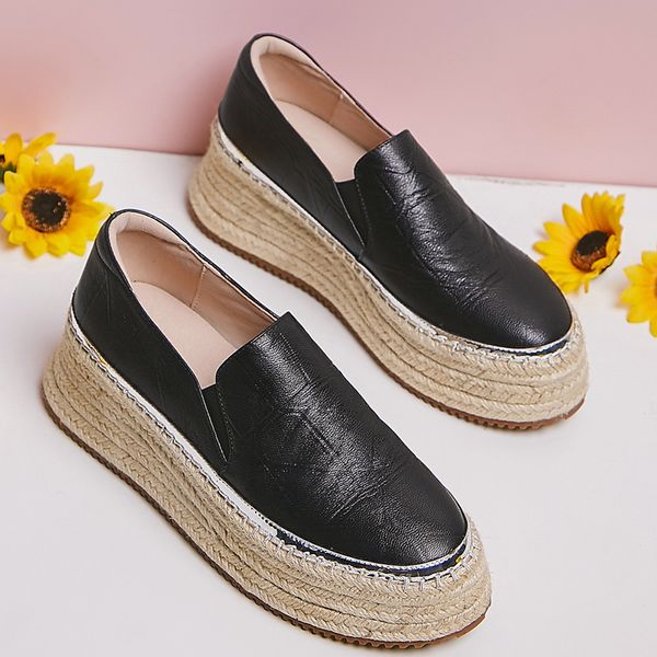 womens genuine leather platform flats lip-on loafers leisure soft comfortable thick sole hemp casual daily driver pregnant shoedress shoes, Black
womens genuine leather platform flats lip-on loafers leisure soft comfortable thick sole hemp casual daily driver pregnant shoedress shoes, Black