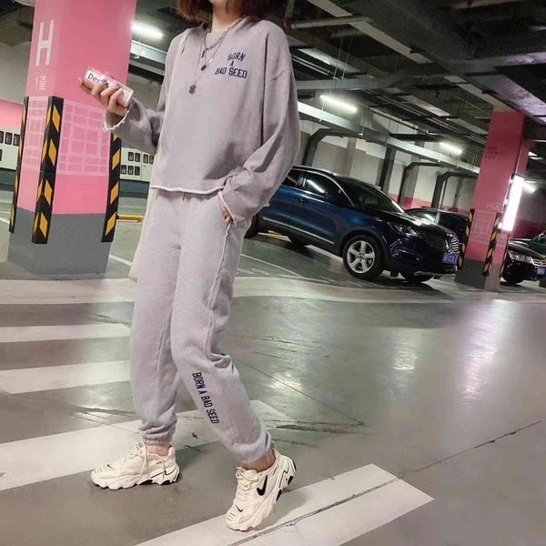 spring and autumn korean women's casual letter embroidery loose woolen sweater sweat two-piece set 2524, Gray
spring and autumn korean women's casual letter embroidery loose woolen sweater sweat two-piece set 2524, Gray