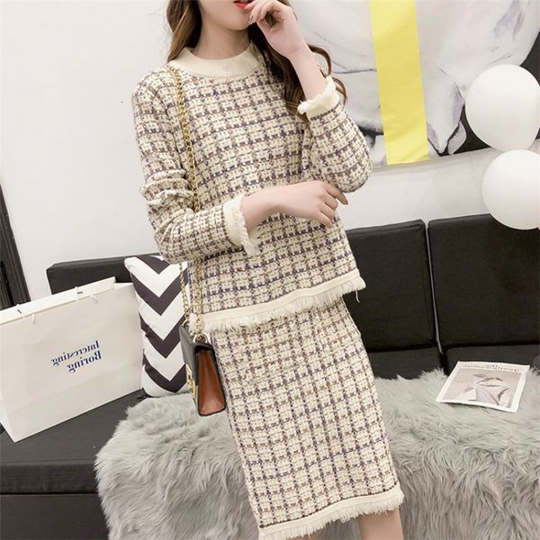 two piece dress women's plaid skirt set, of two knitted or crocheted pieces for autumn and winter 6lsn, White
two piece dress women's plaid skirt set, of two knitted or crocheted pieces for autumn and winter 6lsn, White