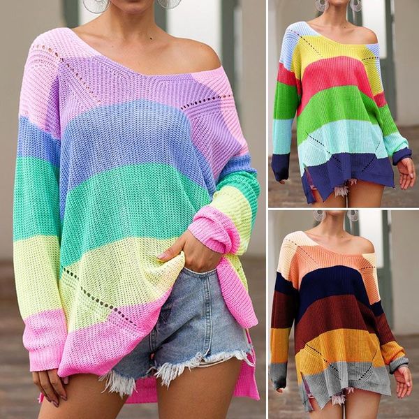 women's sweaters women rainbow sweater v collar long sleeve casual loose streetwear cgu 88, White;black
women's sweaters women rainbow sweater v collar long sleeve casual loose streetwear cgu 88, White;black