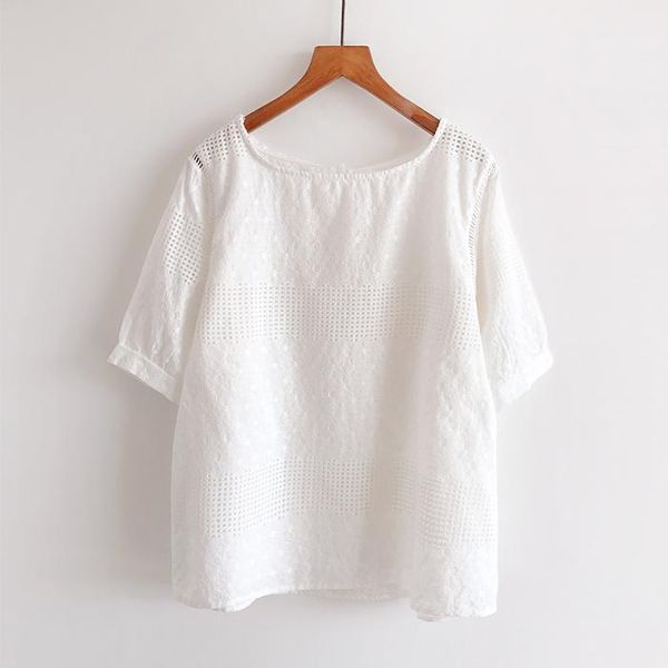 women's blouses & shirts 2021 summer women blouse japan style cotton short sleeve shirt literary embroidery o-neck pullover, White
women's blouses & shirts 2021 summer women blouse japan style cotton short sleeve shirt literary embroidery o-neck pullover, White