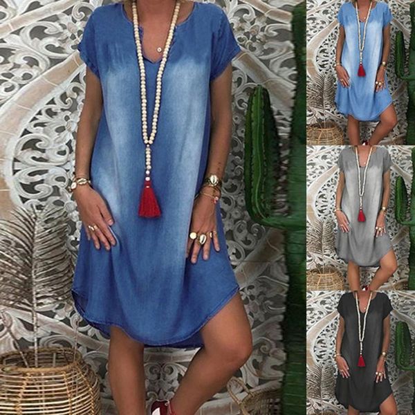 casual dresses fashion denim women short sleeve v neck solid dress knee length loose style #g4, Black;gray
casual dresses fashion denim women short sleeve v neck solid dress knee length loose style #g4, Black;gray