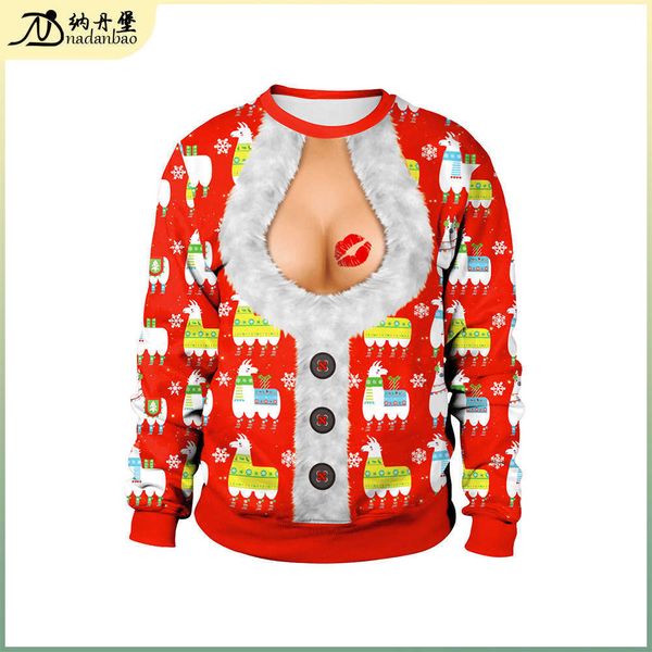 spoof flat breast dew breast christmas digital print pullover round neck christmas couple sweater, Black
spoof flat breast dew breast christmas digital print pullover round neck christmas couple sweater, Black
