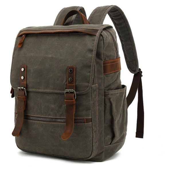 backpack waxed canvas crazy horse leather bookbag casual men's shoulder travel bag 
backpack waxed canvas crazy horse leather bookbag casual men's shoulder travel bag