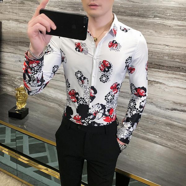 men's casual shirts fashion 2021 autumn floral shirt men long sleeve korean digital print for slim fit all match streetwear blouses, White;black
men's casual shirts fashion 2021 autumn floral shirt men long sleeve korean digital print for slim fit all match streetwear blouses, White;black