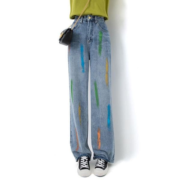 women's jeans fashion slimming painted printed denim trousers spring and summer light blue straight loose
women's jeans fashion slimming painted printed denim trousers spring and summer light blue straight loose