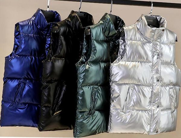 women's vests plus size women autumn waistcoat glossy bright 2021 vest winter warm korean down sleeveless jacket coat, Black;white 
women's vests plus size women autumn waistcoat glossy bright 2021 vest winter warm korean down sleeveless jacket coat, Black;white