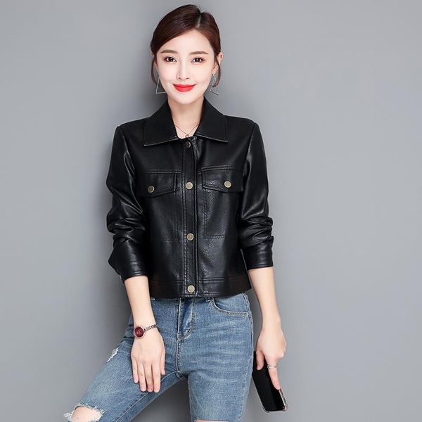 women's leather & faux korean women slim motorcycle lapel jacket female personality pu jackets outwear, Black
women's leather & faux korean women slim motorcycle lapel jacket female personality pu jackets outwear, Black