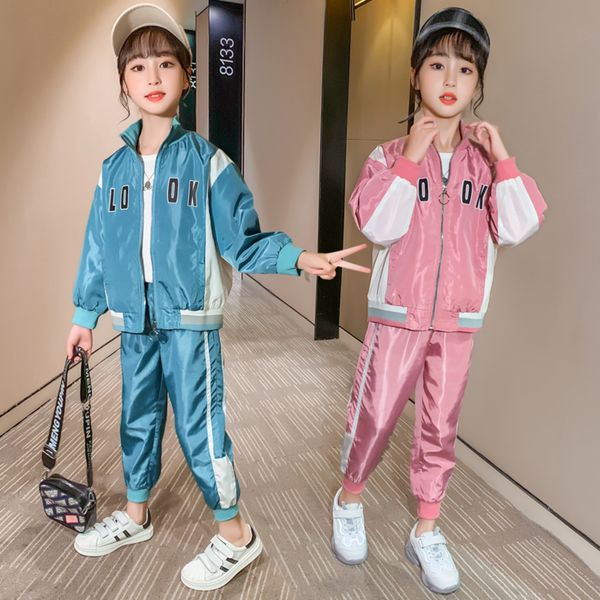 kids girls pink blue sport set printed letter striped coat + pants spring fall clothing teenage children's costume, White
kids girls pink blue sport set printed letter striped coat + pants spring fall clothing teenage children's costume, White