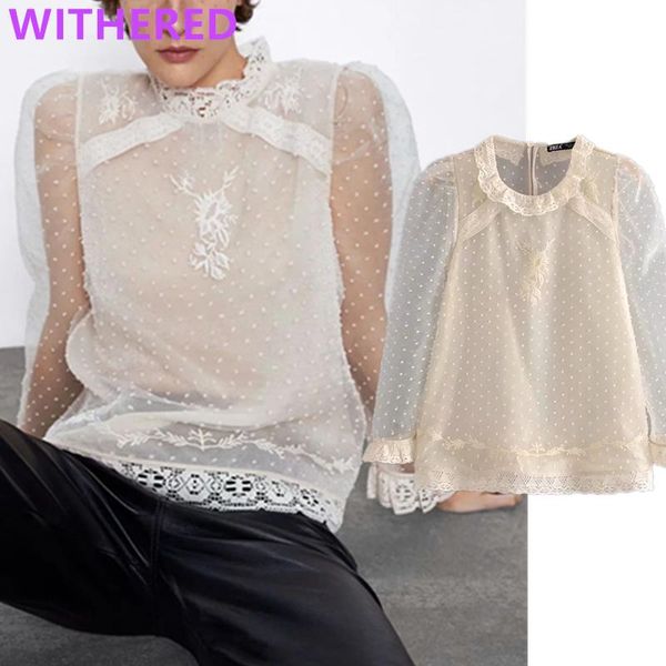 women's blouses & shirts withered england vintage lace embroidery dot perspective blouse women blusas mujer de moda 2021shirt womens to, White
women's blouses & shirts withered england vintage lace embroidery dot perspective blouse women blusas mujer de moda 2021shirt womens to, White