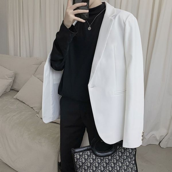 men's suits & blazers autumn korean style blazer fashion business casual black white dress jacket men streetwear loose suit jacket, White;black
men's suits & blazers autumn korean style blazer fashion business casual black white dress jacket men streetwear loose suit jacket, White;black