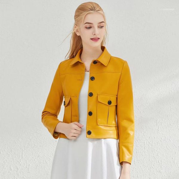 women's leather & faux 2021 autumn jacket women long sleeve pocket yellow biker coat female pu basic outwear1, Black
women's leather & faux 2021 autumn jacket women long sleeve pocket yellow biker coat female pu basic outwear1, Black