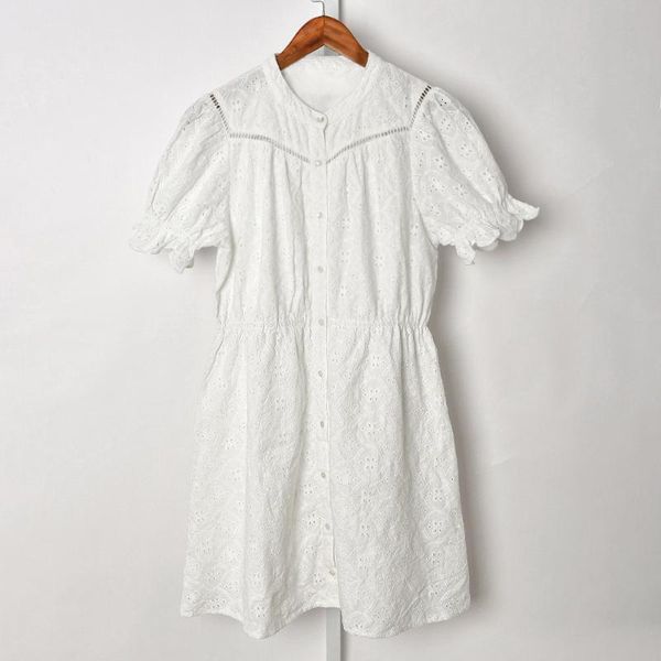 party dresses women sweet hollow out mini dress 2021 elastic waist short ruff sleeve lace o-neck single-breasted robe, White;black
party dresses women sweet hollow out mini dress 2021 elastic waist short ruff sleeve lace o-neck single-breasted robe, White;black