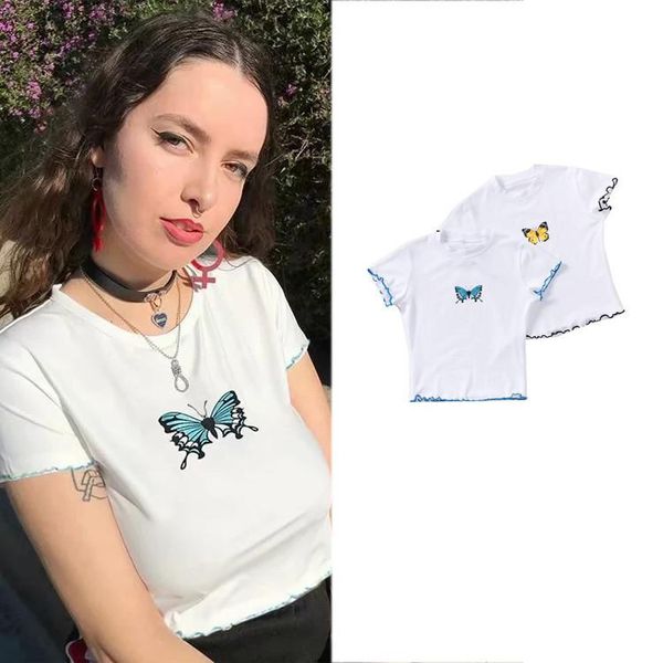 women's t-shirt casual 100 stylish butterfly print short-sleeved summer elastic trim wooden ear-to-ear top, White
women's t-shirt casual 100 stylish butterfly print short-sleeved summer elastic trim wooden ear-to-ear top, White