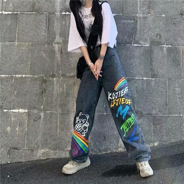wide leg pants blue womens jeans high waist streetwear ins korean casual old for