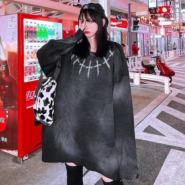 women's sweaters oversized women sweater autumn winter cross plus loose casual style couple retro print pullover, White;black
women's sweaters oversized women sweater autumn winter cross plus loose casual style couple retro print pullover, White;black