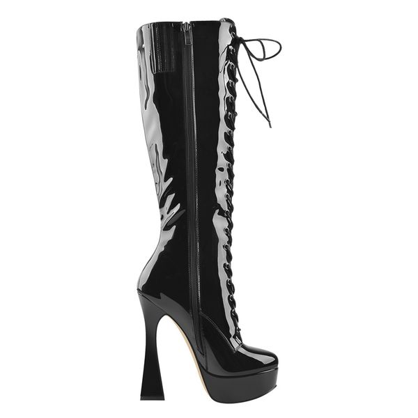 winter women lace-up knee high boots black pu patent leather crocodile print spike high heels long boot zipper concise
winter women lace-up knee high boots black pu patent leather crocodile print spike high heels long boot zipper concise