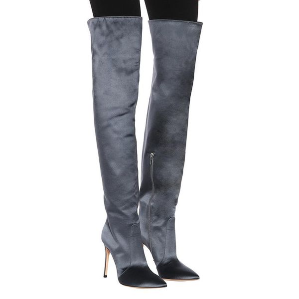 boots winter women's long boot temperament grey side zipper pointed high heel knee over-the-knee motorcycle shoes, Black
boots winter women's long boot temperament grey side zipper pointed high heel knee over-the-knee motorcycle shoes, Black