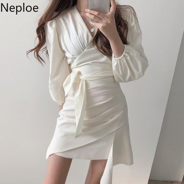 two piece dress neploe korean chic 2 pcs women set v neck slim waist lace up blouse + high hip irregular pleat skirt chandal autumn 48768, White
two piece dress neploe korean chic 2 pcs women set v neck slim waist lace up blouse + high hip irregular pleat skirt chandal autumn 48768, White